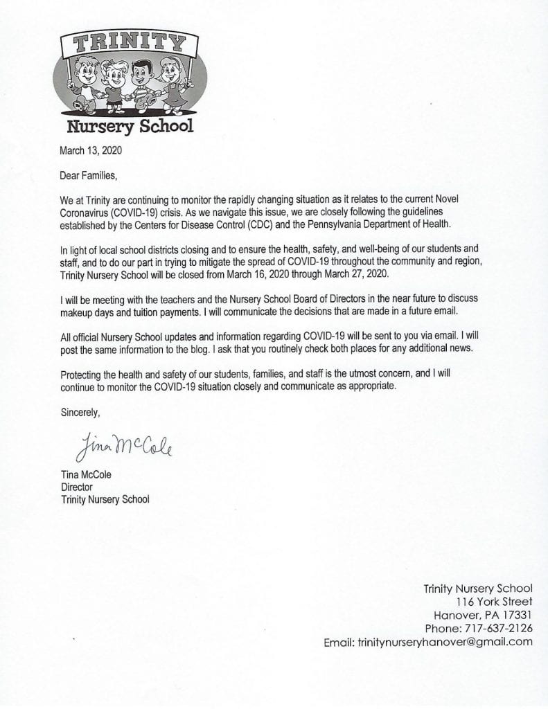 Nursery Closure Letter To Parents